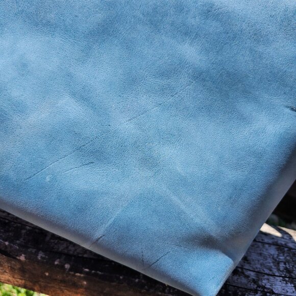 Portland Leather Limited Edition Leather Tote Bag Medium Zipper Aqua Brown Strap - Picture 11 of 12